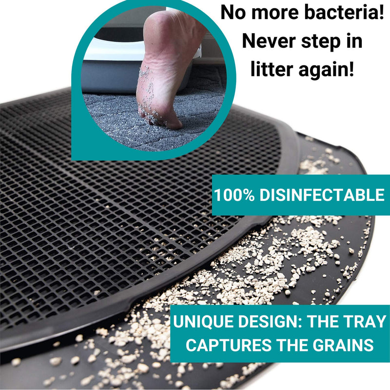 [Australia] - DzelCat SpreadZtrap Cat Litter Mat - Disinfecting ABS Plastic Litter Catcher Tray for Cats & Dogs - Waterproof 16"X19" Large Trapping Box Mat & Food Mat - Easy to Clean, Urine-Proof, Scatter Control 
