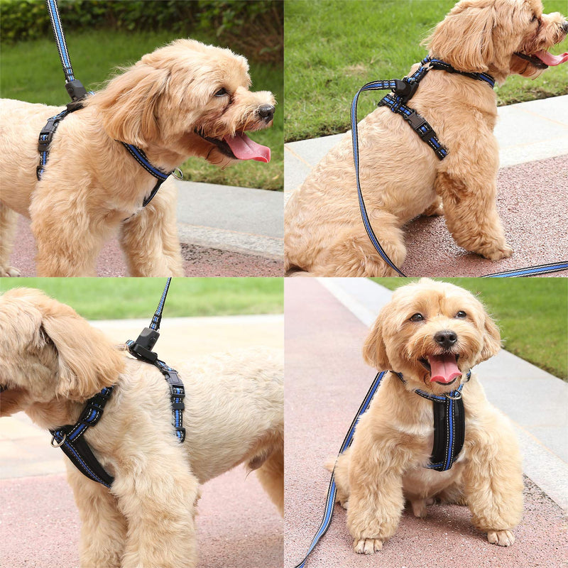 [Australia] - Easy Lock Dog Harness and Leash Set for Small Large Dogs Puppy Breed, Magnetic Clasp Reflective Vest with Training Leash One Hand Easily Connect S Deep Blue 