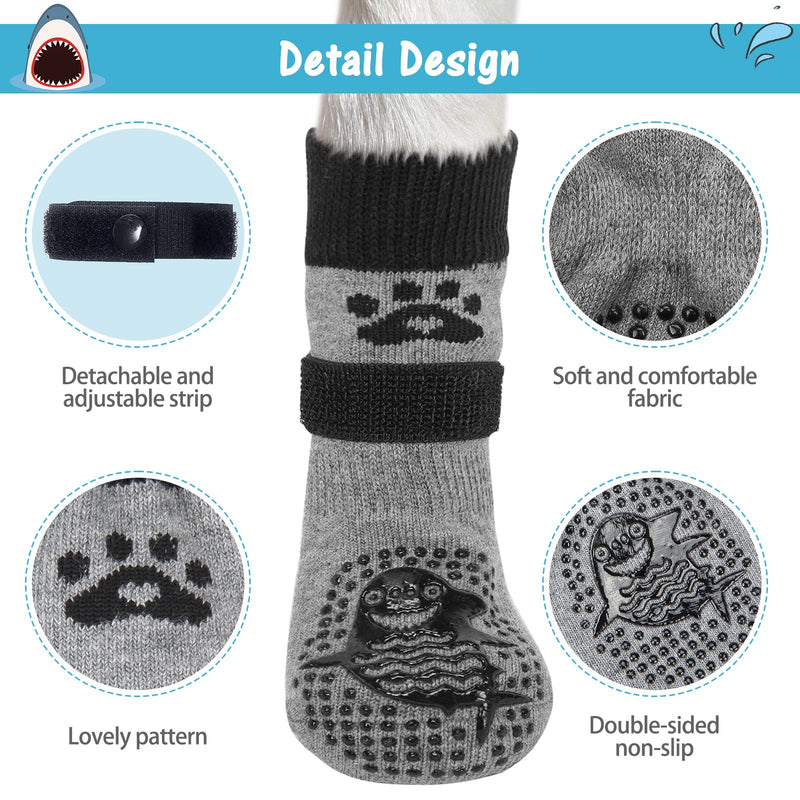 SCENEREAL Double Side Anti-Slip Dog Socks with Adjustable Straps, Non-Slip Dogs Sock for Hardwood Floors to Stop Licking Paws, Slipping, Paw Protectors for Small Medium Large Dogs Dark Grey Owl XS(Pack of 6) - PawsPlanet Australia