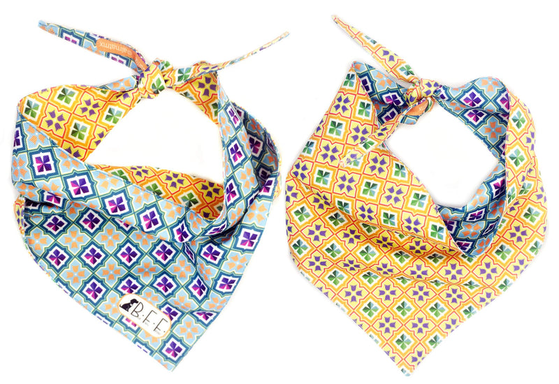 B&F 3 Pack Reversible Dog Bandana 3 Pieces - 6 Looks, Machine Washable Handmade pet Accessories. Scarves for Small, Medium,and Large Dogs. Mod. Mosaic - PawsPlanet Australia