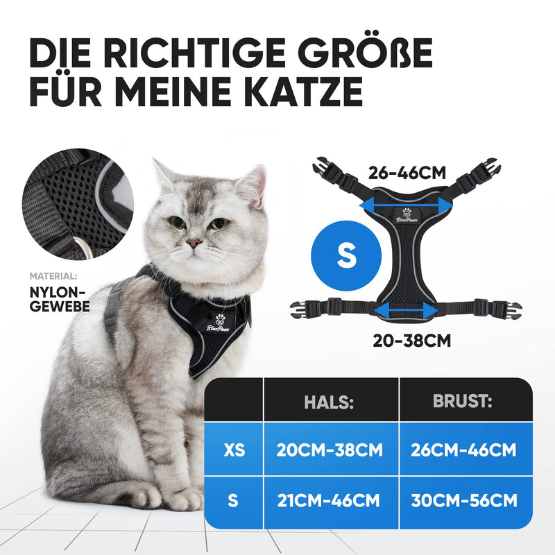 Blue Pawz cat harness with leash - 170cm | Cat harness escape-proof & high quality | Cat leash with harness for cats | Cat harness for unforgettable moments (S), black S - PawsPlanet Australia