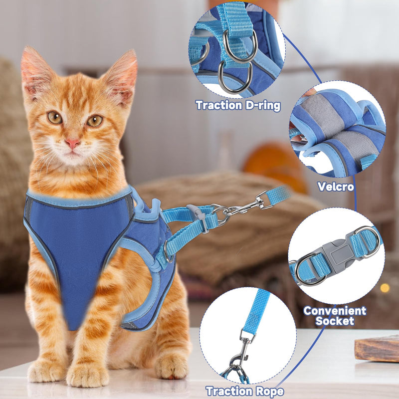 FIHODONE Cat harness with cat leash, cat collar, cat harness with leash, escape-proof, cat harness, adjustable, cat leash with harness for cats, orange with reflective strips (L, orange) L - PawsPlanet Australia
