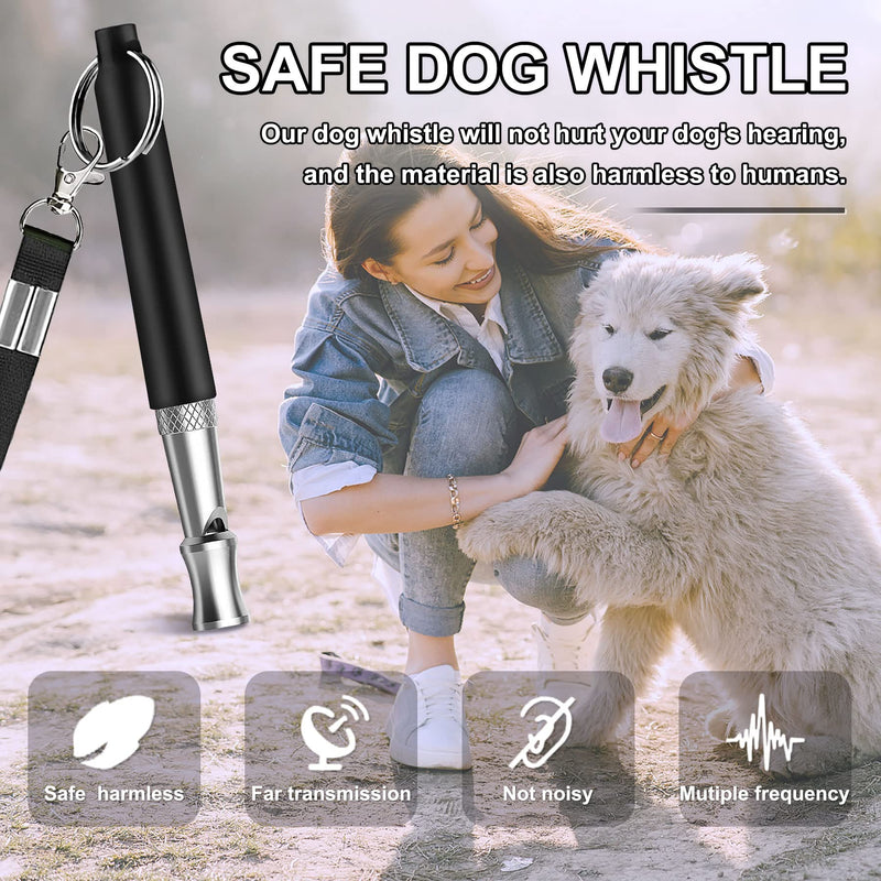 Dog Whistle with Free Lanyard, Adjustable Frequencies Ultrasonic Stainless Steel, Effective Way of Training, Dog Whistles to Stop Barking Black - PawsPlanet Australia