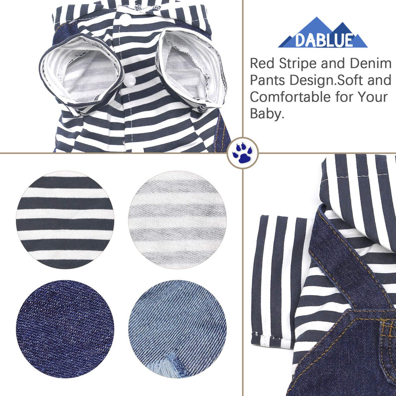 Pet Clothes Denim Dog Jeans Striped or Grid Jumpsuit Overall Hoodie Coat for Small Medium Puppy Cat X-Small Blue Stripe - PawsPlanet Australia