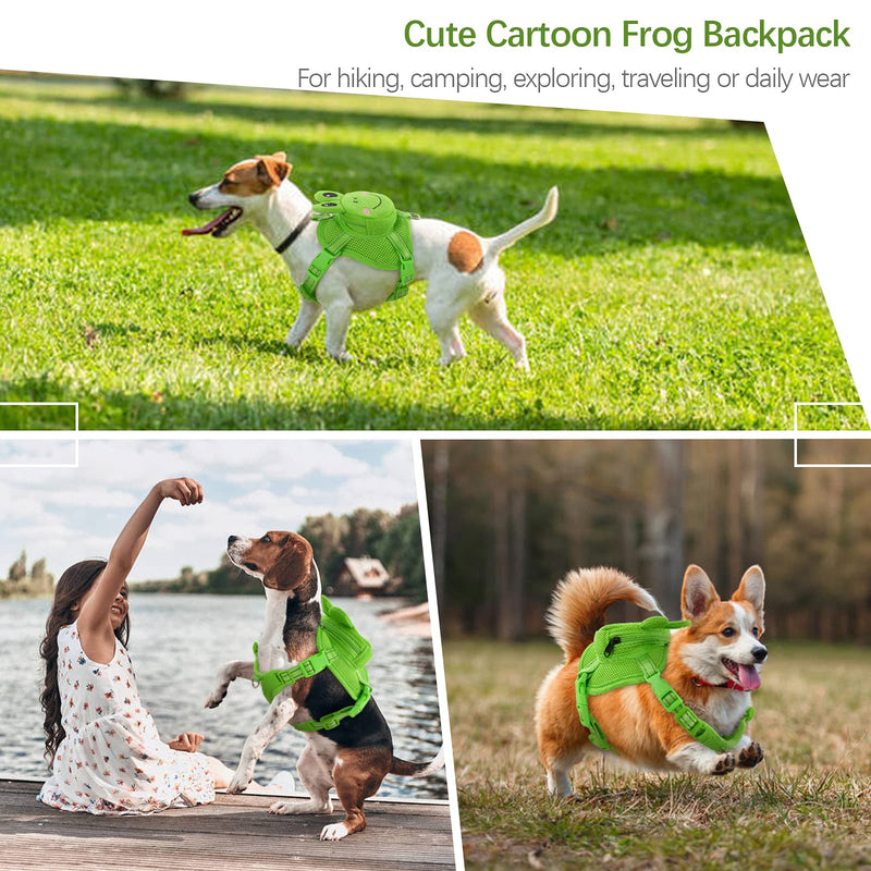 IDOMIK Dog Backpack No-Pull Pet Harness Vest with Saddle Bag Backpack, Cute Frog Shape Self Carrier Backpack Travel Camping Hiking, Adjustable Puppy Mesh Bag Vest with D-Ring for Small Medium Dogs Green Frog - PawsPlanet Australia