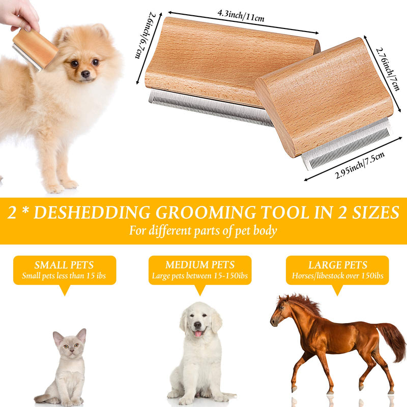 2 Pieces Deshedding Grooming Tool for Horses Dogs Cats Wood Undercoat Comb Fur Dematting Brush for Horses Pet to Trim Dead, Matted or Knotted Undercoat Hair with Safety Stainless Steel Blades - PawsPlanet Australia