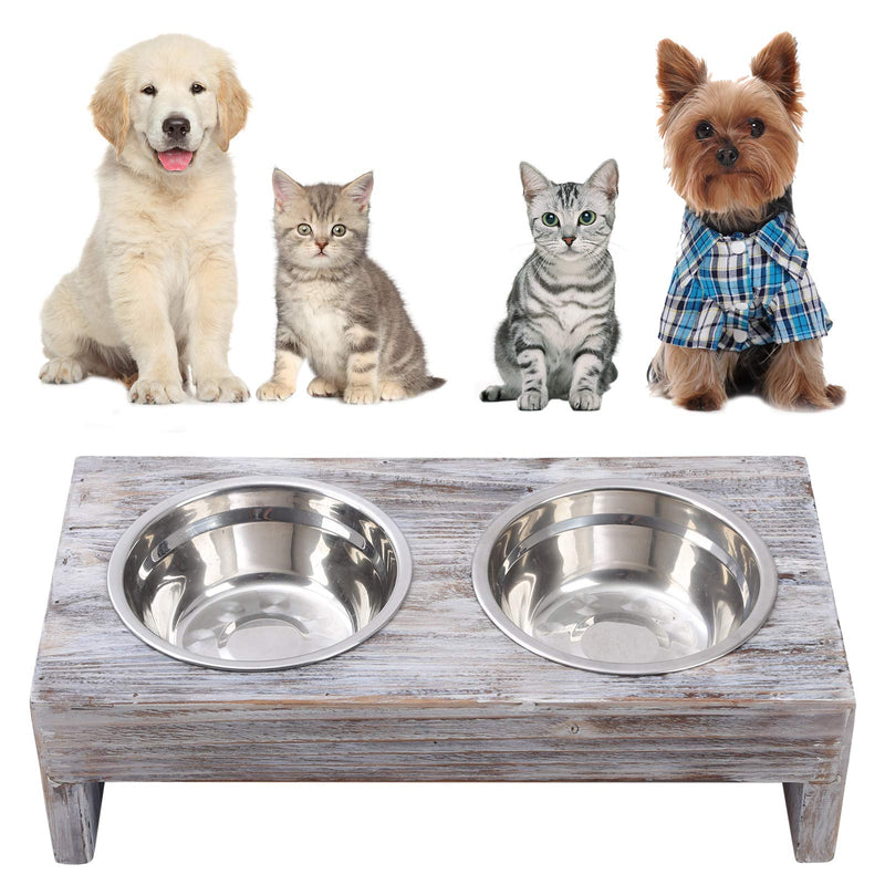 Vencipo Wooden Pet Elevated Feeder with 2 Removable Stainless Steel Dog Bowls, Raised Stand Cat Food and Water Bowls Diner Pet Feeder, Nonslip No Spill Pet Feeding Bowls for Cat and Small Dogs. - PawsPlanet Australia