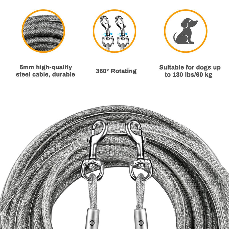 Yideng 32.8ft(10m) Dog Tie Out Cable with 17.7 inches(45cm) Heavy Duty Spiral Ground Stake Spike, Extra Long Steel Dog Outdoor Tie Out Lead Leash for Dog Up to 130 lbs, with Carry Bag Orange - PawsPlanet Australia