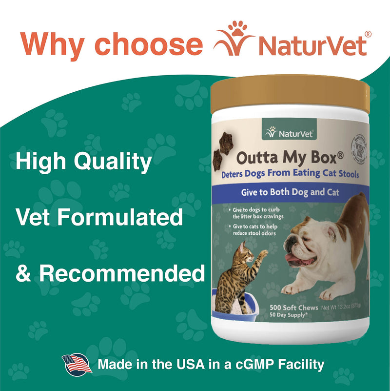 NaturVet – Outta My Box – 500 Soft Chews – Deters Dogs from Eating Cat Stools – Reduces Cat Stool Odors – For Dogs & Cats – 50 Day Supply - PawsPlanet Australia