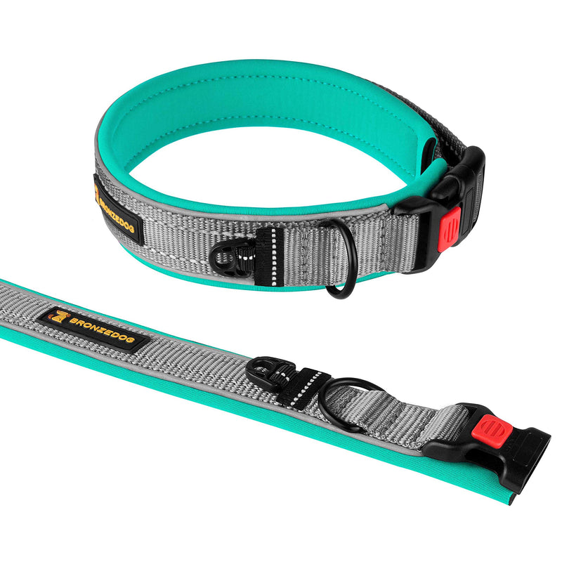 [Australia] - BRONZEDOG Reflective Dog Collar Nylon Soft Padded Pet Collars for Medium Large Dogs Mint Pink Blue Orange Purple XL Mint Green 