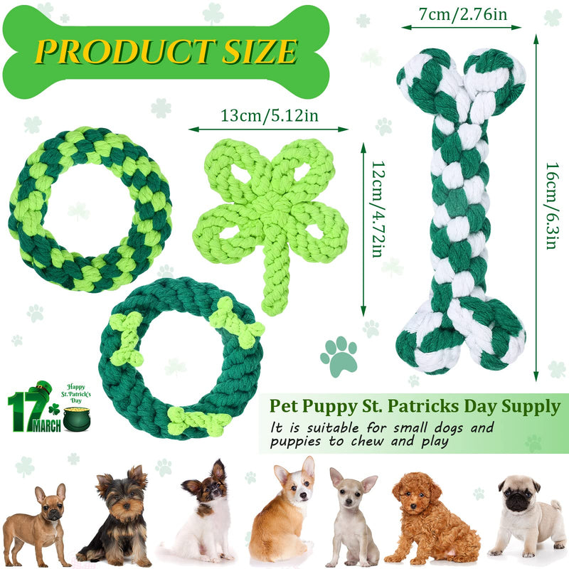 4 Pcs St. Patricks Day Dog Rope Toys Pet Rope Chew Toys Durable Bone Shamrocks Holiday Dog Toys for Small Dogs Puppy Teething St. Patricks Day Dog Supplies Irish Gifts - PawsPlanet Australia