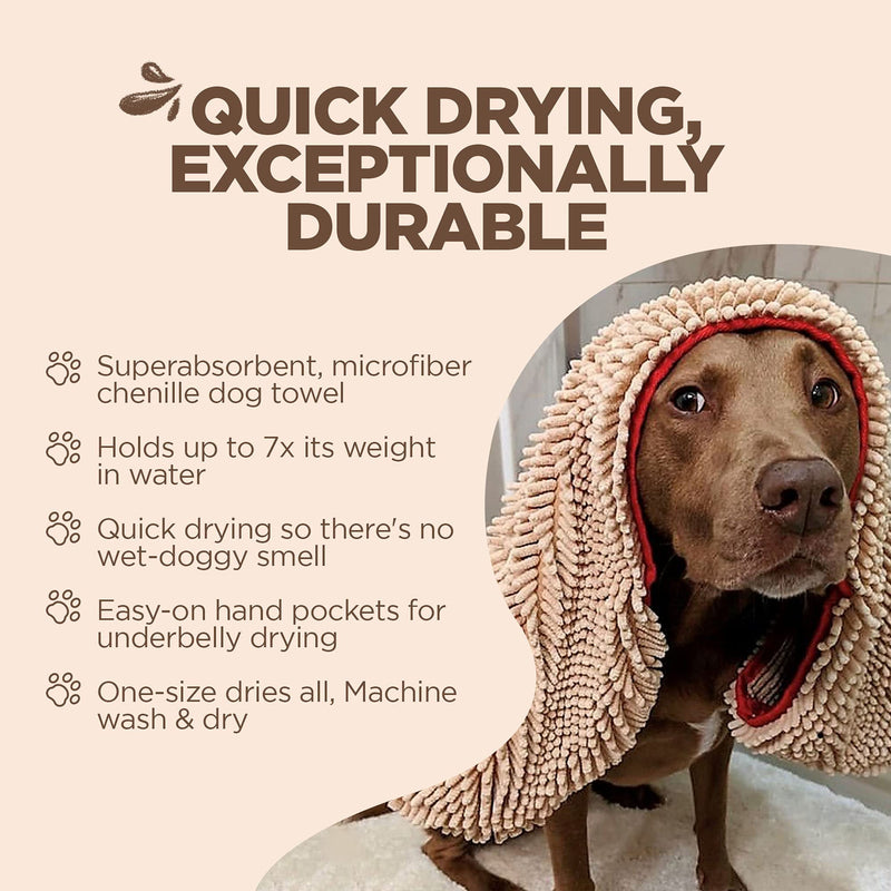 Soggy Doggy Super Shammy Absorbent Quick Drying Machine Washable Hand Pocket Clean Dog Towel Beige - PawsPlanet Australia