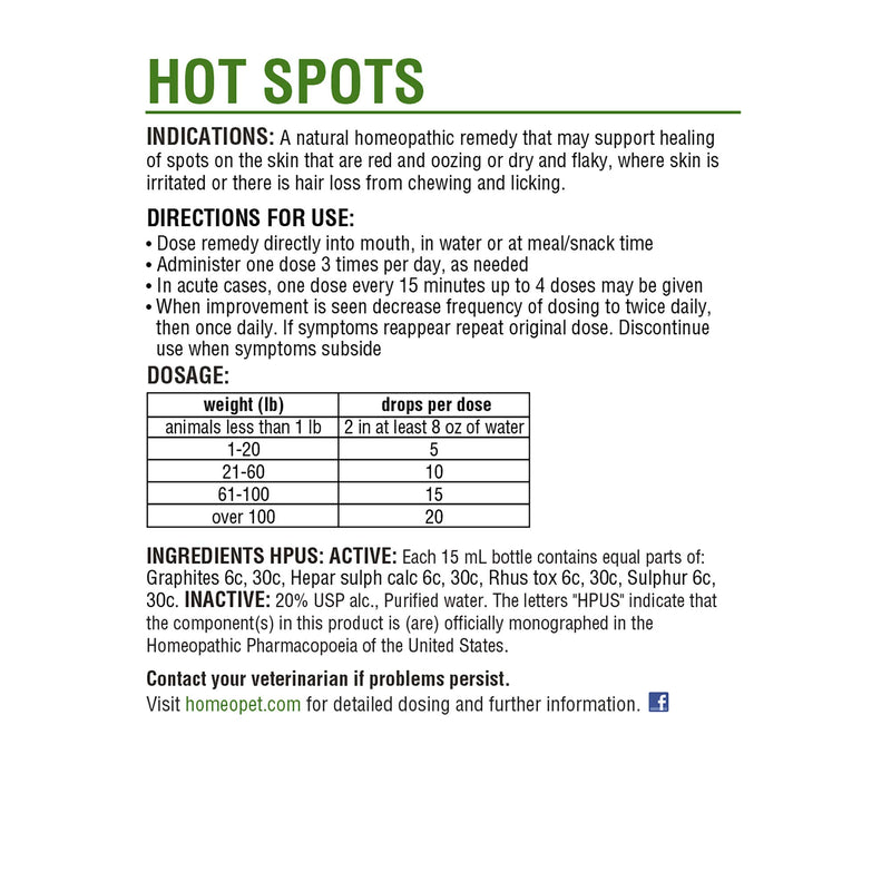 HomeoPet Hot Spots 15 ml - PawsPlanet Australia