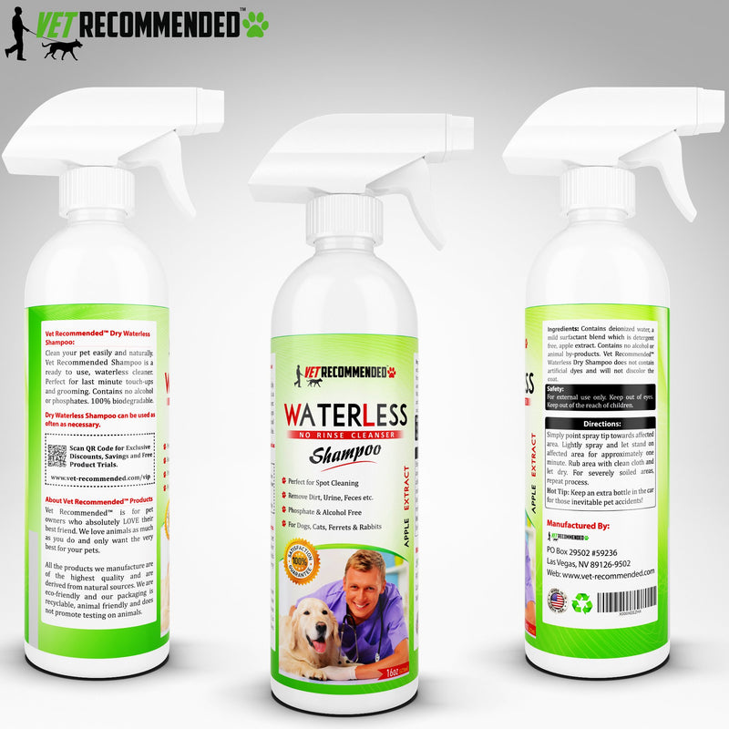 [Australia] - Vet Recommended Waterless Dog Shampoo No Rinse Dry Shampoo for Dogs (16oz/473ml), Detergent and Alcohol Free, Apple Extract - Perfect for Spot Cleaning The Dog Coat - Made in USA 