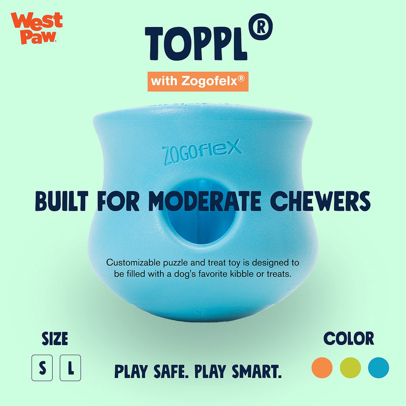 WEST PAW Zogoflex Toppl Treat Dispensing Dog Toy Puzzle – Interactive Chew Toys for Dogs – Dog Enrichment Toy for Moderate Chewers, Fetch, Catch – Holds Kibble, Dog Training Treats, Made in USA Small Aqua Blue - PawsPlanet Australia