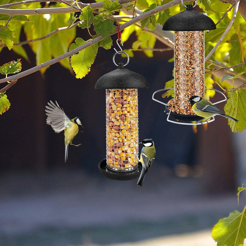 Urban Deco Hanging Mini Bird Feeders Set Metal Tube Mixed Seed Feeder with Hanger Peanut Feeder for Garden Outside Yard Great for Attracting Wild Birds (Black-2 Pack) Black - PawsPlanet Australia