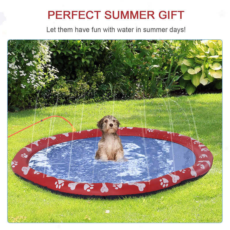 PawHut 150cm Splash Pad Sprinkler for Pets Dog Bath Pool Water Game Mat Toy Non-slip Outdoor Backyard Red Φ150cm - PawsPlanet Australia