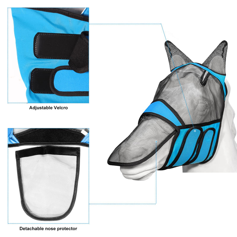 Horse Fly Mask,Fine Horse Fly Mask With Ears Elasticity And UV Protection Fly Mask Cover Long Nose Protection Fly Mask For Horses,Blue-M Blue-M - PawsPlanet Australia