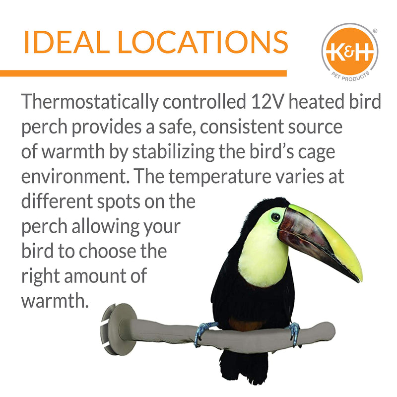 K&H Pet Products Thermo-Perch Heated Bird PerchSmall Gray Medium 1.25 X 13 Inches Retail Box - PawsPlanet Australia