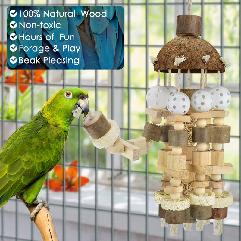 KATUMO Bird Parrot Toy, Large Parrot Toy Natural Wooden Blocks Bird Chewing Toy Parrot Cage Bite Toy Suits for Macaws African Grey Cockatoos Amazon Parrots Ect Large Medium Parrot Birds - PawsPlanet Australia