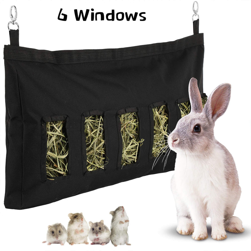 Guinea Pig Rabbit Hay Bag with 6 Holes Small Animal Hay Feeder Bag Rabbit Feeder Storage Bag Large Size Hanging Feeder Nylon Sack for Guinea Pig Rabbit Chinchilla Hamsters Small Animals (Black) - PawsPlanet Australia