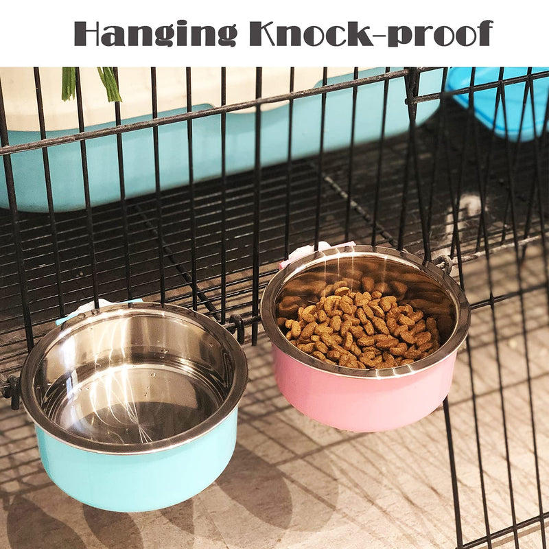 HERCOCCI 2 Pack Crate Dog Bowl, Removable Stainless Steel Pet Cage Hanging Food Bowls and Water Feeder Coop Cup with Cleaning Set (Broom and Dustpan) for Puppy, Medium Dog, Cat, Rabbit, Ferret - PawsPlanet Australia