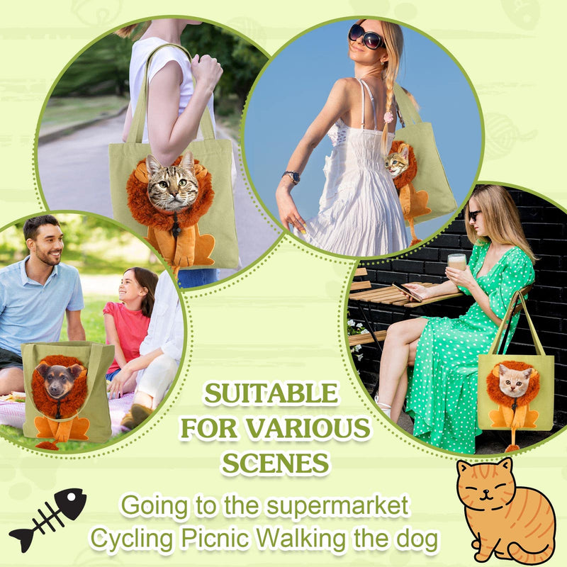 Cunno Pet Canvas Shoulder Bag Lion Shaped Cute Cat Carrier Portable Pet Canvas Shoulder Carrying Bag Chest Cat Bag Outdoor Dog Tote Bag Travel Handbag for Small Cat Dog Animal Supplies (Green) Green - PawsPlanet Australia