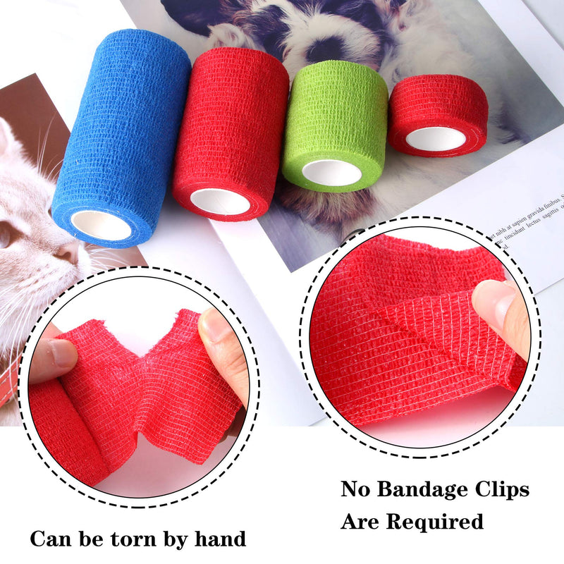 5 Rolls Vet Wrap Pet Self-Adhesive Bandage Cohesive Tapes for Animals (Blue or Orange+Green+Red) 4inch+3inch+2inch+1inch - PawsPlanet Australia