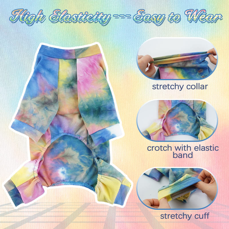 Kuoser Dog Tie Dye Pajamas, Colorful Puppy Soft Cotton Onesie for Small Medium Dogs, Pet Four-Legged Jumpsuit Cute Doggie Rompers, Breathable Dog Bodysuit Pjs for Spring and Autumn XXS Blue - PawsPlanet Australia