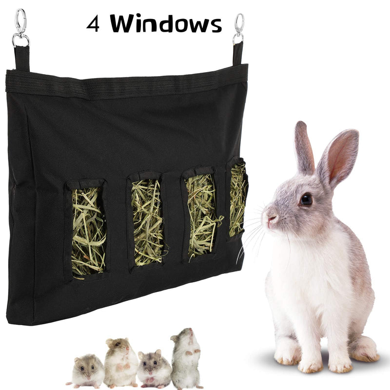 2 Pieces Guinea Pig Hay Bag with 4 Holes Small Animal Hay Feeder Bag Large Size Hanging Feeder Nylon Sack Rabbit Feeder Hay Bag for Guinea Pig Rabbit Chinchilla Hamsters Small Animals (Black) Black - PawsPlanet Australia