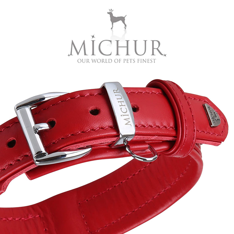 MICHUR Julieta dog collar leather, dog leather collar, collar, red, leather, with lilies, rhinestones and large crystal Neck circumference 14,17-16,14" - PawsPlanet Australia