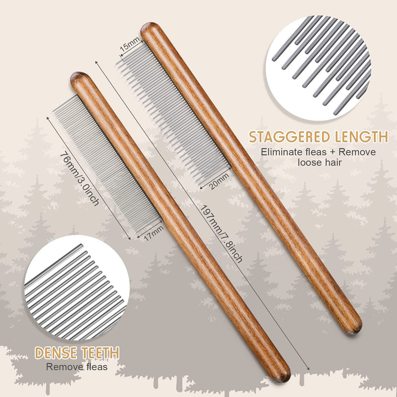 2 Pieces Hair Buster Comb Rabbits Comb Pet Hair Removal Comb Pet Grooming Comb Solid Wood Dog Cat Flea Comb Stainless Steel Teeth for Bunny Small Animals Grooming Supplies - PawsPlanet Australia