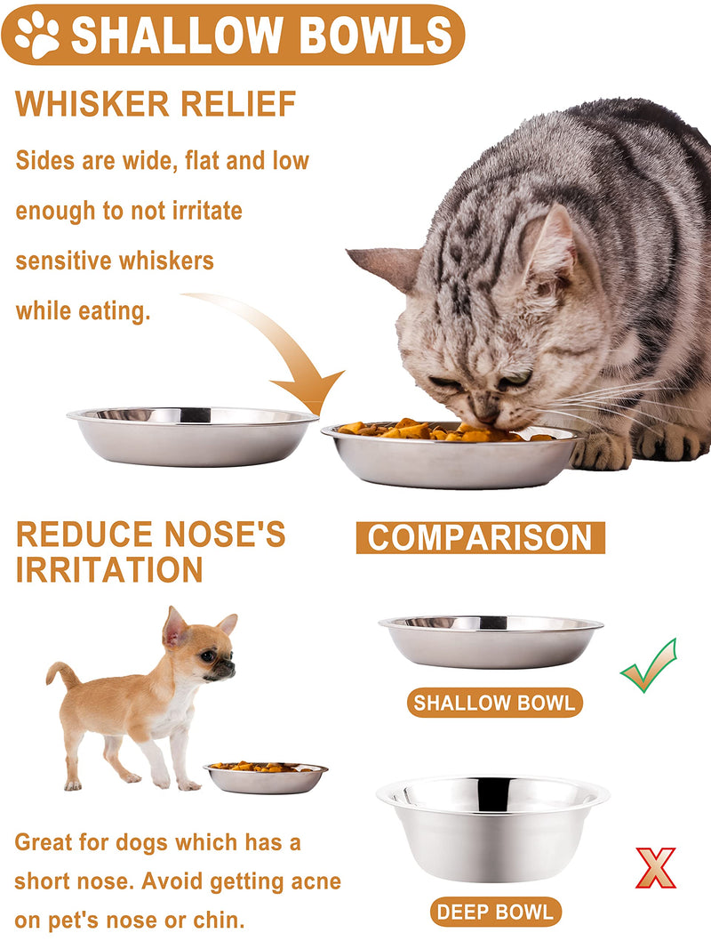 VENTION Stainless Steel Whisker Relief Cat Food Bowl, Shallow Metal Cat Bowls Set, 7 - 56 Oz Replacement Pet Cat Feeding Dishes for Raised/Elevated Stands, Work for Dog Plate, Dishwasher Safe SET OF 2 4 9/10 Inch-Outer Dia. - PawsPlanet Australia