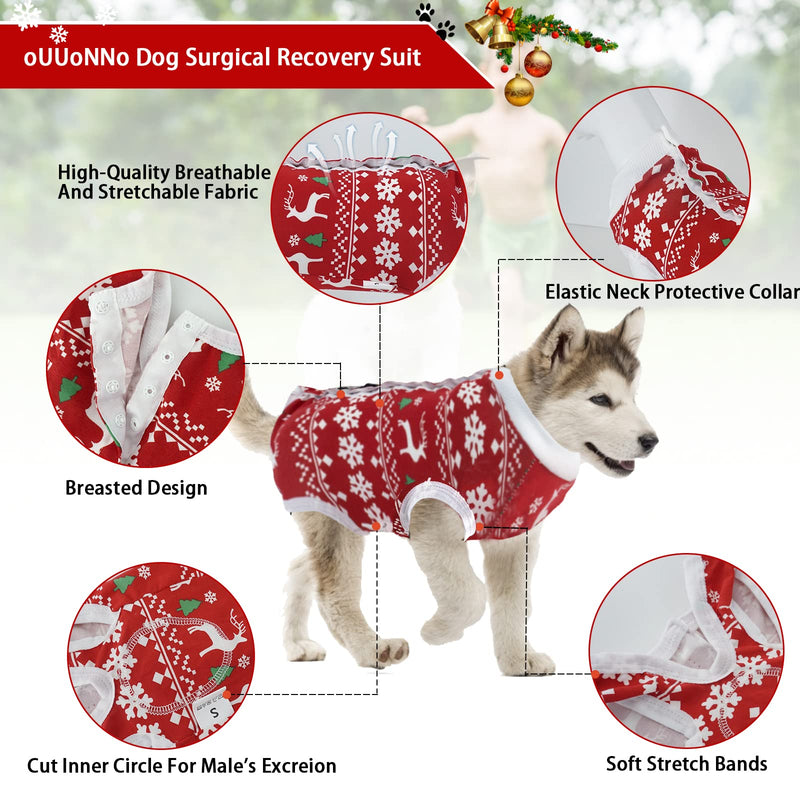 oUUoNNo oUUoNNo Dog Christmas Pajamas, Dog Surgical Recovery Suit for Female Male Abdominal Wounds, Spay or Skin Diseases, Dog Christmas Costumes, Anti-Leak Pet Vest After Ope XXXL Christmas - PawsPlanet Australia