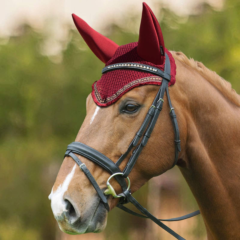 Harrison Howard Soundproof Fly Veil with Vista Fringe-Burgundy Burgundy Full (Large) - PawsPlanet Australia