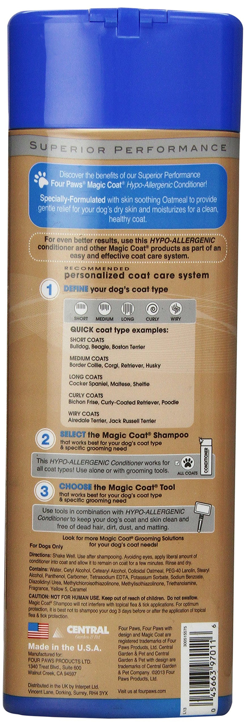 [Australia] - Four Paws Magic Coat Hypo Allergenic Dog Grooming Conditioner, 16oz 