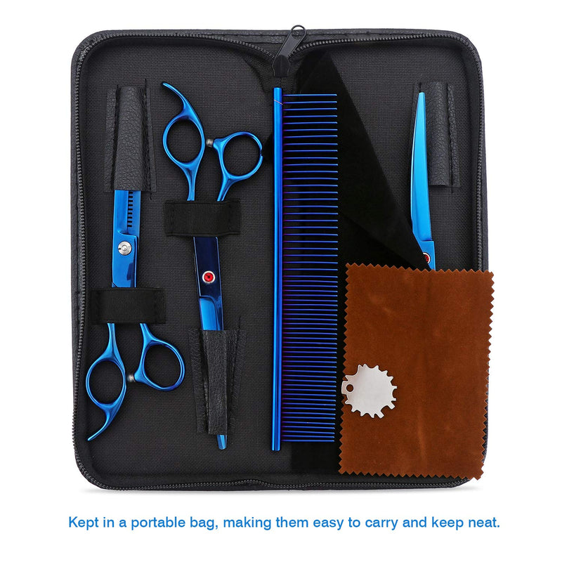 Aussel 7 Inch Professional Pet Dog Grooming Scissors Comb (4 Blue Scissors Set) - PawsPlanet Australia