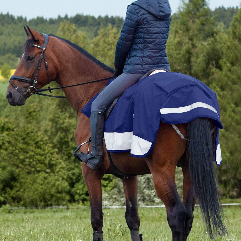 Harrison Howard Alpine Horse Exercise Sheet Fleece Waterproof Hi-Vis Horse Competition Rugs Reflective Safety with Tail Flap-Navy Blue Cob (Medium) Navy Blue - PawsPlanet Australia