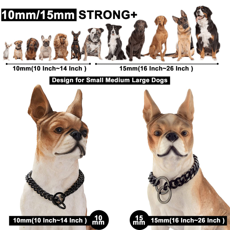 W&W Lifetime Durable Dog Walking Collar 15mm/10mm Black Strong Stainless Steel Cuban Link Chain Collar for Small Medium Large Dogs 10 Inch - PawsPlanet Australia