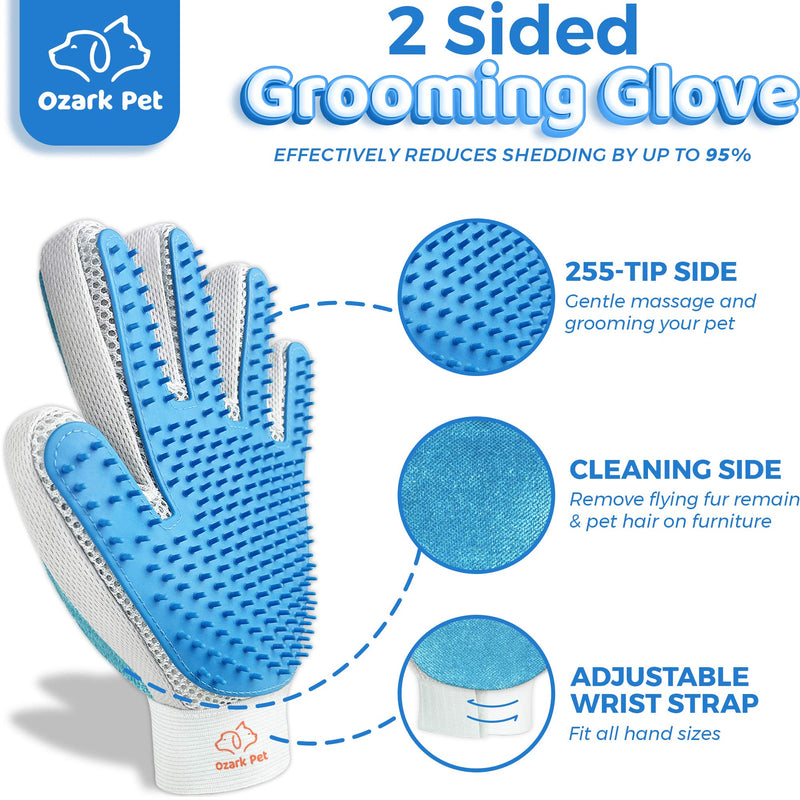 Pet Grooming Kit for Dog and Cat with 2 Sided Grooming Brush and 2 Sided Grooming Glove for De-Shedding, De-Matting and Cleaning All Pet Hair Effectively Small Blue - PawsPlanet Australia