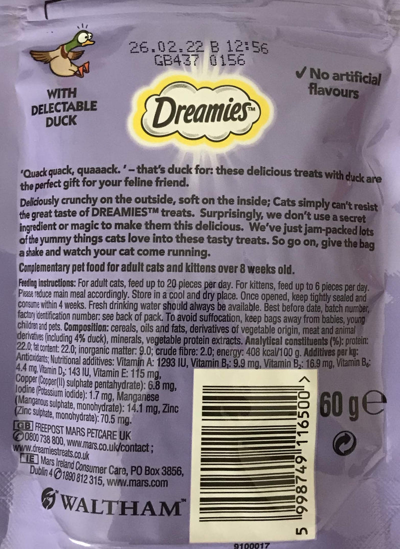 Dreamies Cat Treats Bundle - 2 Flavours - Delectable Duck and Tasty Chicken 60g (one of each) - PawsPlanet Australia