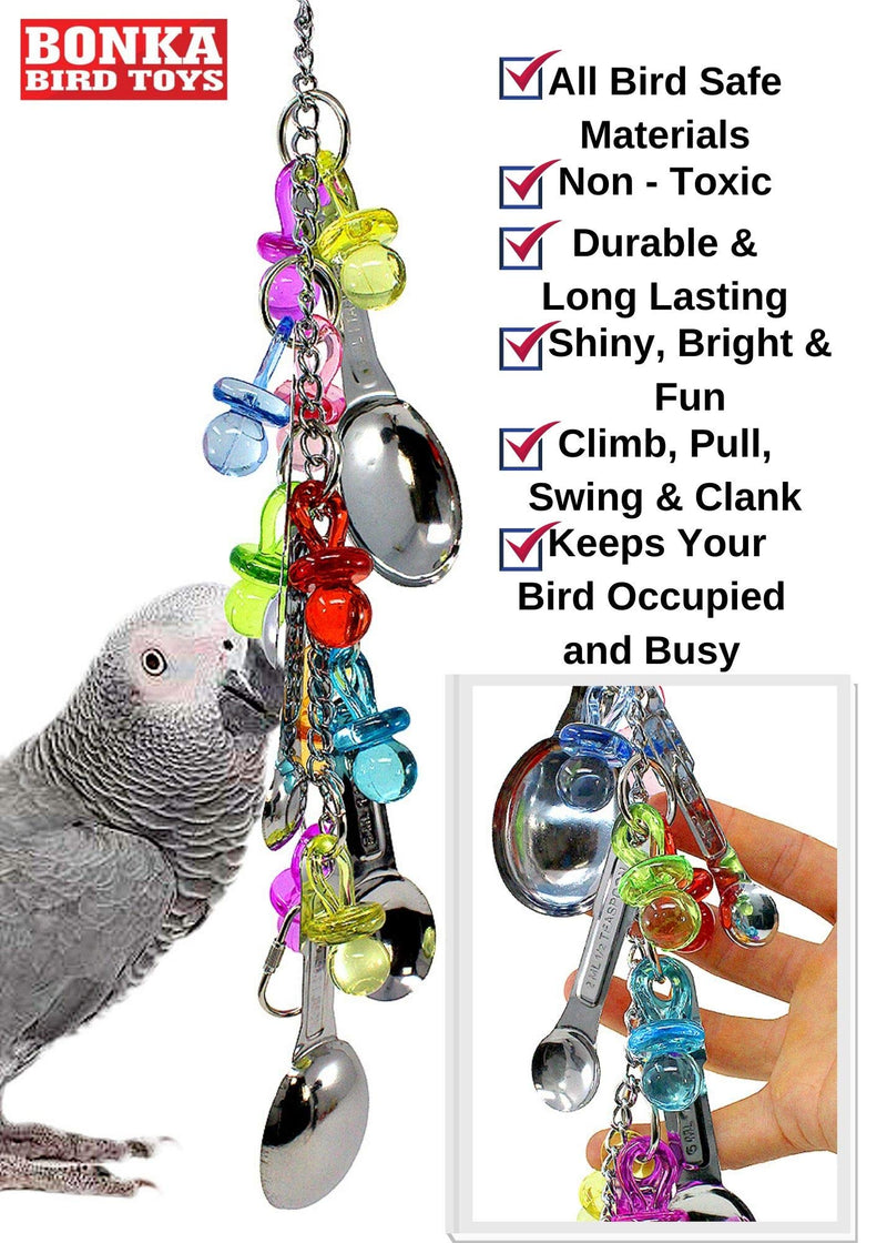 [Australia] - Bonka Bird Toys Durable Delight Bird Toys Parrot Parrotlet Quaker Macaw African Grey Cockatiel Budgie Stainless Steel Spoons Spoon Delight 