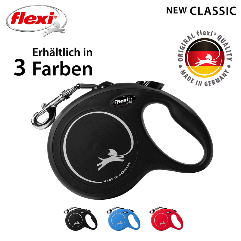 FLEXI - New classic, extendable leash for dogs up to 50 kg - Ultra strong strap - 360° guidance and braking system - L - 8 m - Black L: 8 m - PawsPlanet Australia