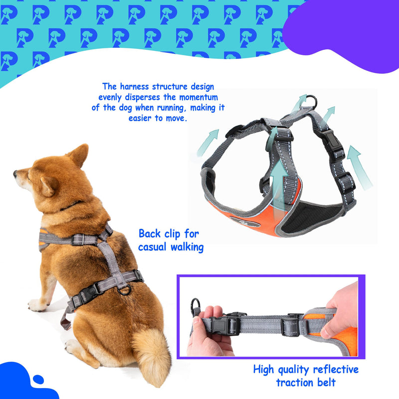 Petplicity No-Pull Pet Harness - Adjustable Soft Padded Oxford Vest for Medium Breeds - No Choke Reflective Safe Walks with Easy Control Handle - Small to Large Dogs (Orange, Large) Orange - PawsPlanet Australia