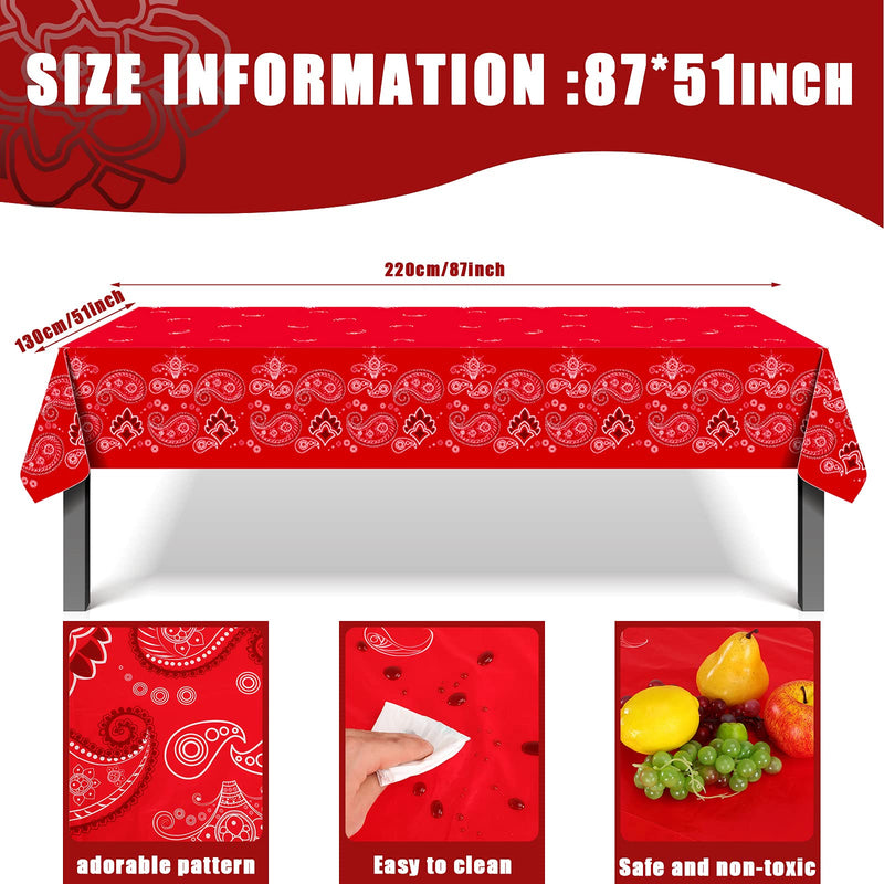 Bandana Western Party Tablecloth Red Paisley Print Plastic Table Cover Red Dandana Design Table Cloth Rectangle Floral Tablecloth for Western Cowboy Themed Party Decorations, 51 X 87 Inches (3 Pack) 3 - PawsPlanet Australia