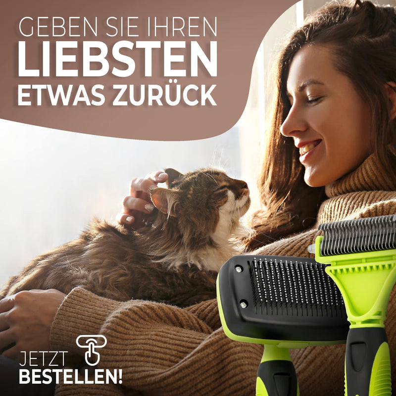 PRETTYPAW ® professional cat brush set I cat care set - 100% hygiene & comfort thanks to rounded massage bristles I brush for optimal short hair and long hair I undercoat brush - PawsPlanet Australia