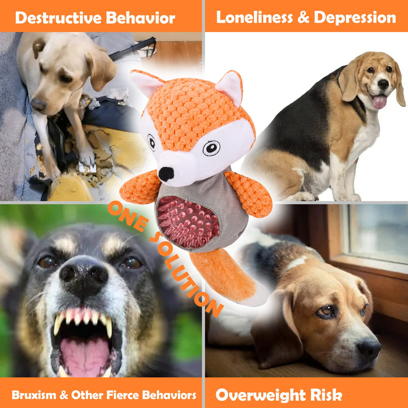Wookiwuki Dog Toys for Aggressive Chewers, Squeaky Fox Shaped Dog Chew Toys for Outdoor Indoor Play, Hard Plush Toys, Stuffed Puppy Toys for Small Medium Dogs Fox - PawsPlanet Australia