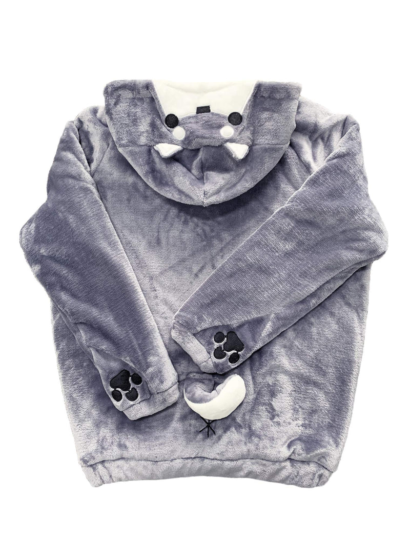 [Australia] - CORIRESHA Cute Coral Celvet Long Sleeve Shiba Inu Dog Home Wear Clothes Hoodie Sweatshirt with 3D Dog Ear and Dog Tail Small Shibainu_grey 