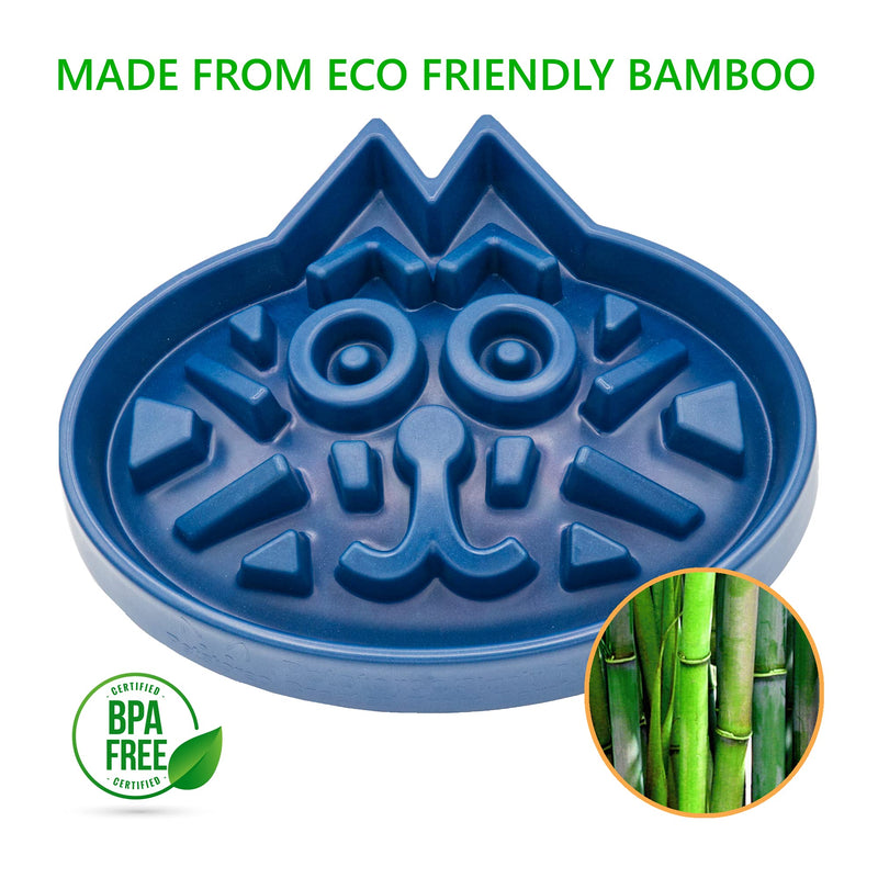 Simply Pets Online Slow Feeder Cat Bowl - Developed by UK Vets - Eco Friendly Bamboo - Large Size - Cat Puzzle Feeder Blue - PawsPlanet Australia