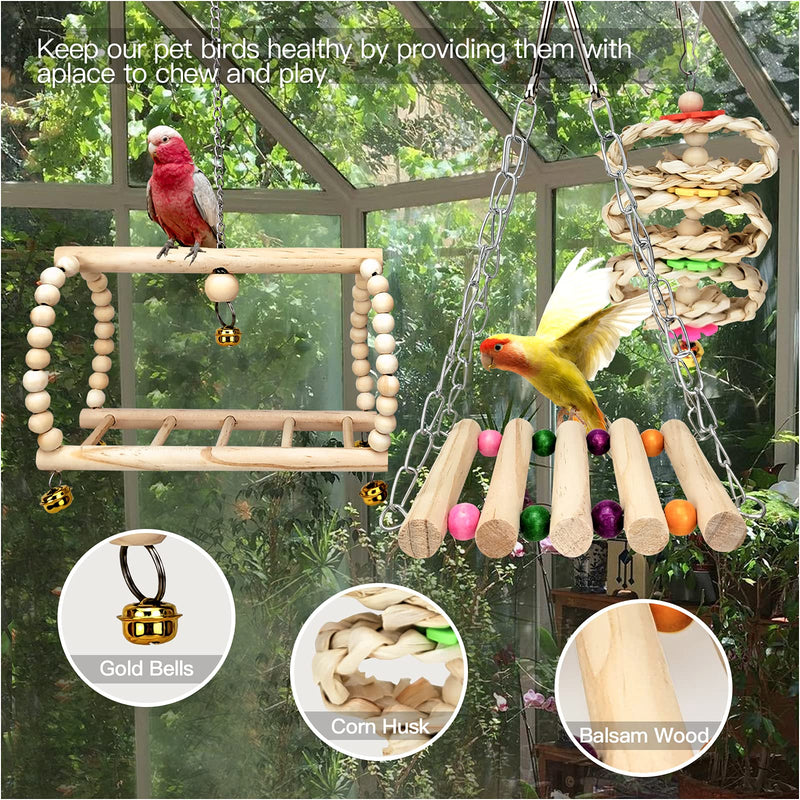 RF-X Bird Toys for Parrots, Parrot Toys 5-Piece Set, Natural Balsam Wood Ladder Chewing Cockatiel Toys, Small and Medium-Sized Parrot Birds, budgerigars, Macaws Bird cage Accessories Decoration - PawsPlanet Australia